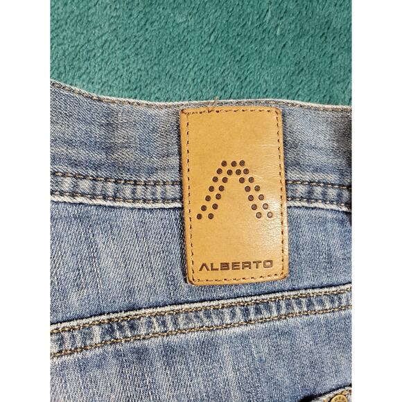 Albert Jeans Size 38x28 Mens Blue Stretch Pants Denim Stone Light Wash Straight - Picture 13 of 14
